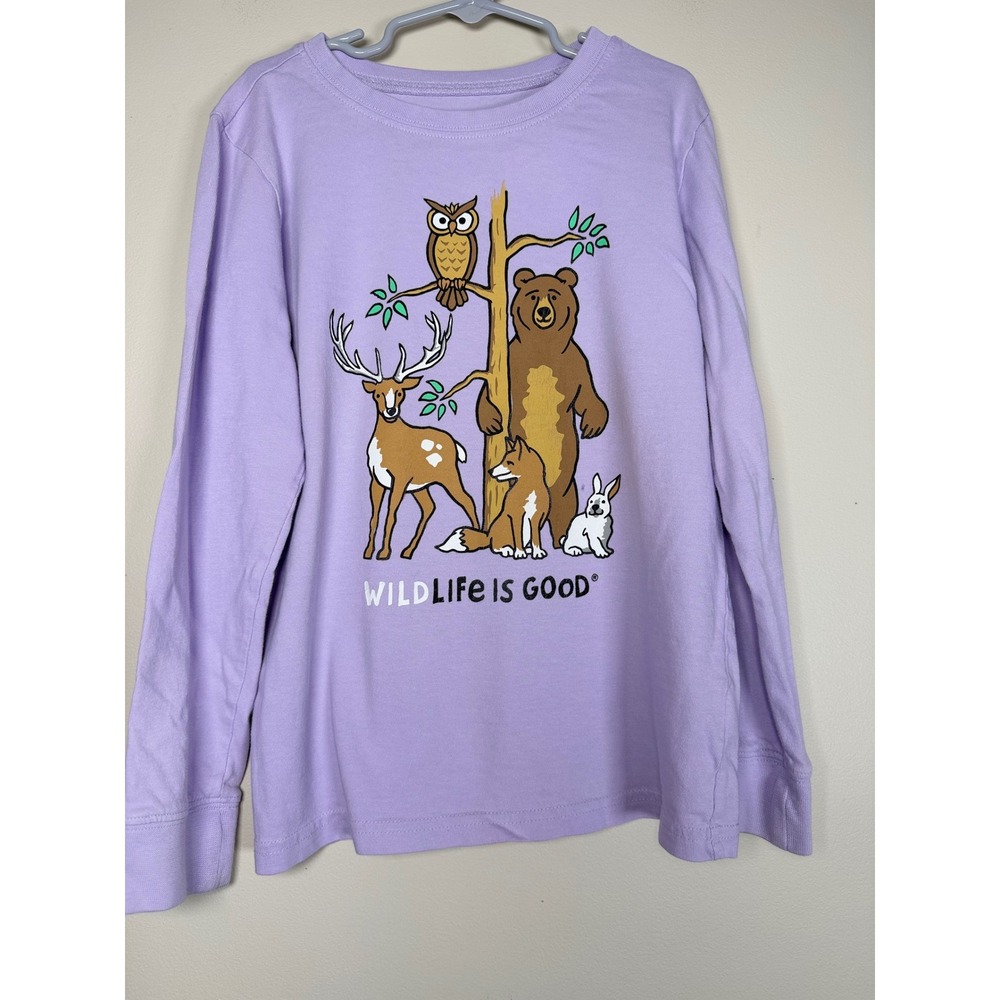 Life is Good Kids Purple Wildlife Is Good Bear Deer Owl Graphic Tee Shirt Med M
